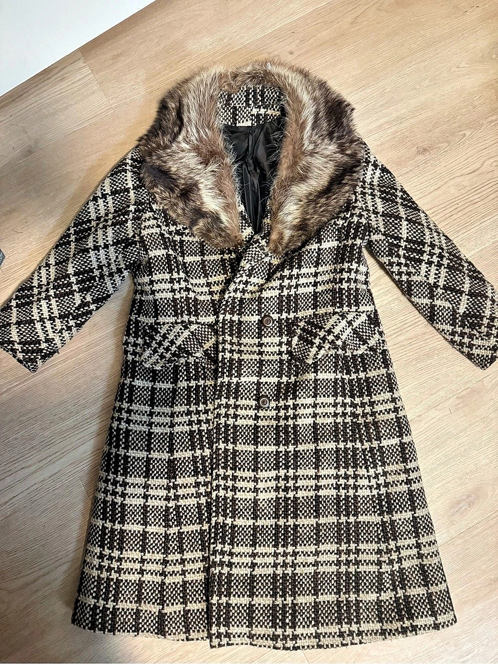Women's Plaid Fur Collar Coat